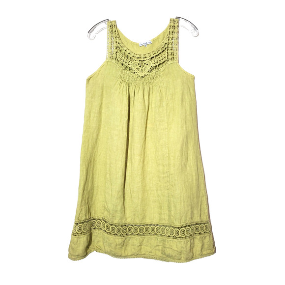 Etienne Marcelle Dress Womens 42 100% Linen Made In Italy Chartreuse Crochet - Picture 1 of 11